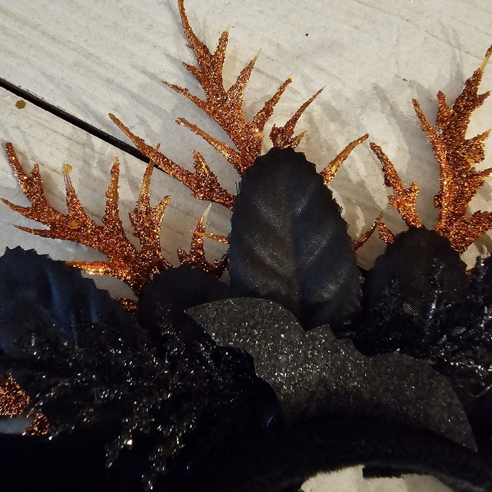 Hand decorated Halloween cat ear head band in black & orange - Picture 4 of 6